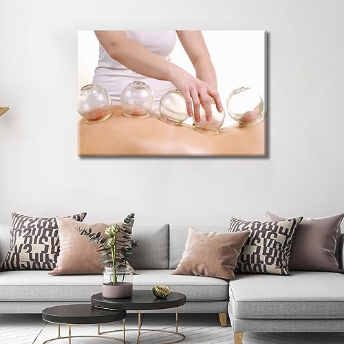 Image of Cupping Massage Wall Art Traditional Chinese Cupping Therapy Posters Wall Art for Living Nosocomium 1 Panels Art Prints Giclee Wooden Framed Gallery-Wrapped Ready to Hang (24 inch Wx36 H)