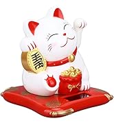 Waving Fortune Cat Solar Powered Cute Wealth Welcoming Cat for Home Office, Decorative Cat for Re...