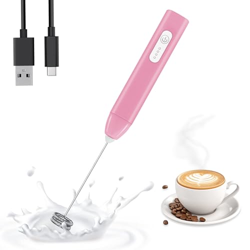 Image of GLUN Portable Coffee Frother Vibe Pink Colour 1 Piece, Type-C Port Rechargeable Handheld Milk Frother with 2-Layer Detachable Steel Whisk, Fast Foam Maker for Latte, Cappuccino & Coffee