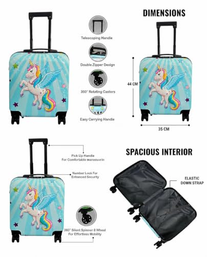 Image of Kids Carry On Luggage with Wheels, 18-inch Hard Shell Suitcase for Boys & Girls, Lightweight Toddler Rolling Travel Bag with Retractable Handle, Durable Hardside Spinner Suitcase, blue Unicorn