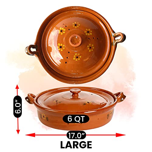 Ancient Cookware, Mexican Clay Flat Cazuela Pot, Large, 6 Quarts - Thumbnail 5