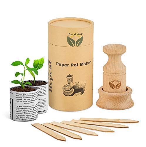 PAPER POT MAKER WOODEN HAND-TOOL- Craft an unlimited supply of biodegradable seedling pots for the garden with this easy to use DIY tool. Makes 1 & 3/4 inch seed starter pots, includes 20 plant labels