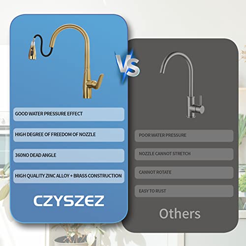 Brushed Gold Kitchen Faucet With Pull Down Sprayer, Modern High Arc Kitchen Sink Faucet With Single Handle Kitchen Faucet, Triple Function For Kitchen Farmhouse Wet Bar Laundry Utility Vessel Faucet #TOP4