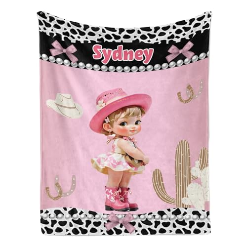 tussouMA Personalized Little Cowgirl Bedding Flannel Throw Blankets Custom with Name Swaddle Festival Birthday Wedding for Baby,Adult,Kids,Girls,Boys Gifts All Seasons