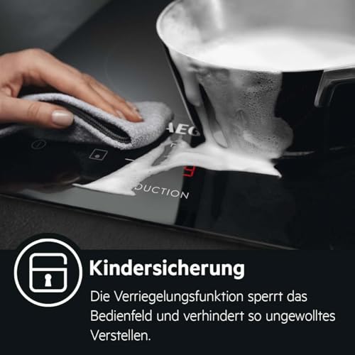 AEG Induktionskochfeld autark 60cm, 4 Zonen in verschiedenen Größen mit 4x Power-Funktion für schnelles Kochen, 10 Stufen, Rahmenlos, Touch-Bedienung, Kindersicherung, aufliegend, IB6420ACB