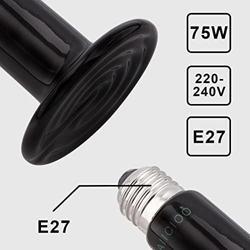 AIICIOO Terrarium Waermelampe Keramik Reptilien Wärmelampe Tiere für Eidechse/Bartagame/Hühner/SchlangeKein Licht um die Augen der Tiere zu Schützen 220V E27 (75W) - 3