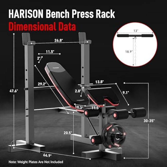 HARISON 6 in 1 Weight Bench Set with Leg Extension and Preacher Curl, 660LBS Workout Bench Press Rack for Home Gym with Resistance Bands