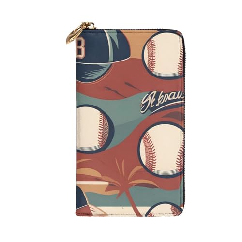 Retro Baseball Picture Leather Long Clutch Wallet for Fashionable Girls and Women - Durable, Stylish, and Functional, Black, One Size2