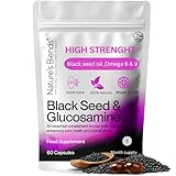Nature’s Blends Black Seed Oil Capsules 500mg - Cold Pressed Nigella Sativa Capsules with Glucosamine – High Strength Omega 6 & 9 for Immune Support, Hair & Joint Health – 60 Softgels