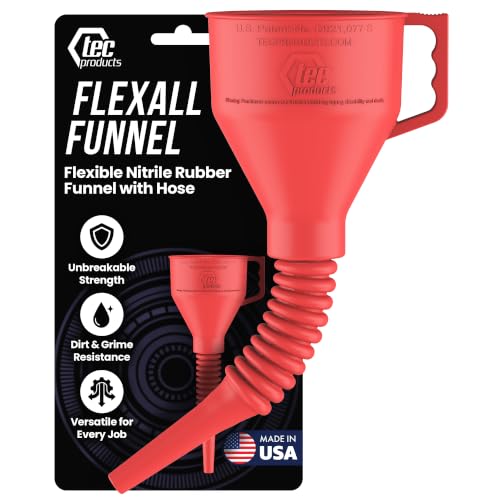 TEC Products FlexAll Long Flexible Oil Change Funnel, Red, 16x5 Inches