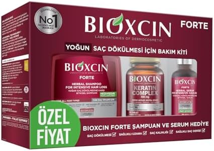 Bioxcin Forte Yoğun Bakım Kiti – Saç Dökülmesine Karşı Şampuan, Serum & Tablet Seti; Yoğun Saç Bakımı, Bitkisel İçerik – 3’lü Paket — Amazon ürün görseli