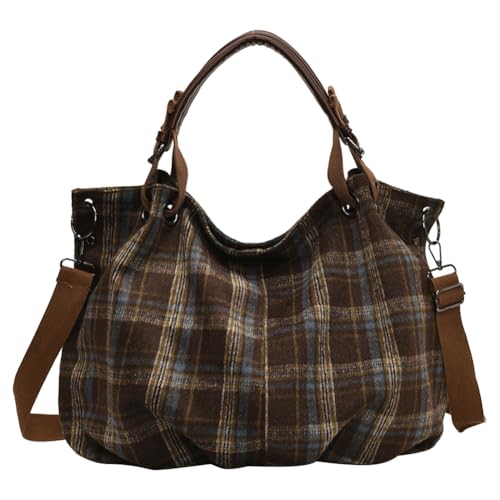 Cymwer Bolso de hombro de pana para mujer, bolso cruzado elegante de gran capacidad, correa larga desmontable, bolso de transporte moderno con cierre de cremallera, bolso de trabajo grande (café)