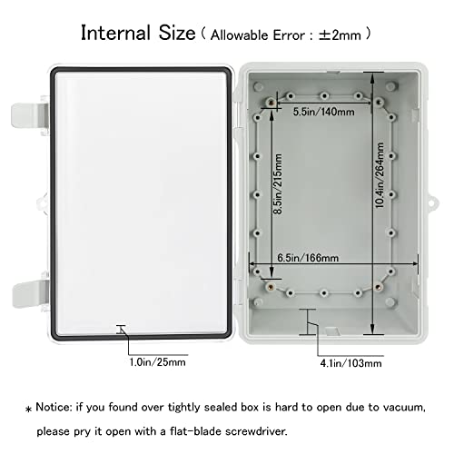 Hohaing Junction Box Ip65 Waterproof Abs Plastic Enclosure Hinged Pc Clear Cover Electrical Project Box With Mounting Plate, Wall Brackets, Cable Glands 11.4" X 7.5" X 5.5"(290 * 190 * 140) #TOP1