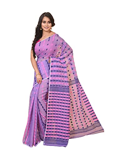 Sari Jamdani de algodón bengalí rosa de 5.5 metros para mujer musulmana Dhaka