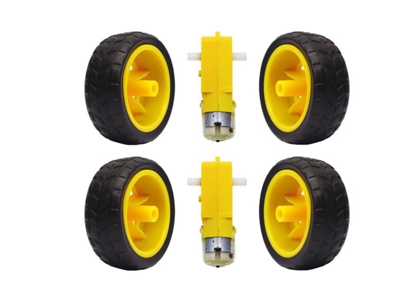 DC Bo Motor 3-6V Dual Shaft Geared TT Magnetic Motor with Toy Car Tire Wheel, Mini Smart RC Car Robot (4 Wheel + 2 Gear Motor)-image-35