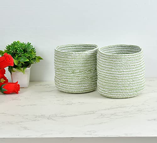 LaVichitra Braided Cotton Baskets | Planter Basket- Set of 2 (6 Inch), Green