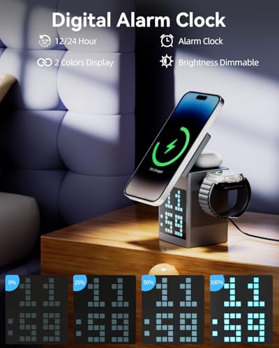 Vivilumens 2APQD-S5 3 In 1 Wireless Charging Station, Multifunctional Magsafe Wireless Charger With Bluetooth Speaker Alarm Clock Rgb Pixel Display thumb #5