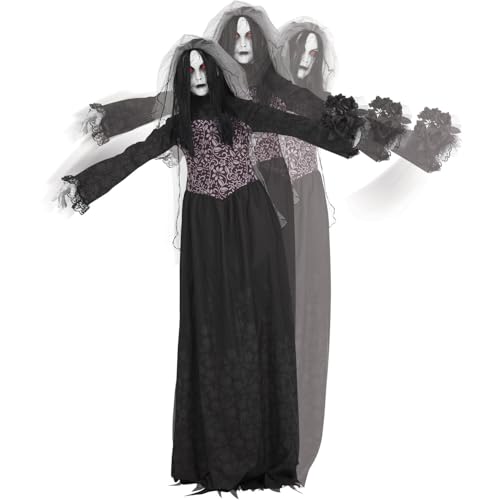 Haunted Hill Farm Rising Ghost Bride by Tekky, Battery-Operated, Sound Activated Animatronic with Sound Effects and Lights for Indoor or Covered Outdoor Creepy Halloween Decoration