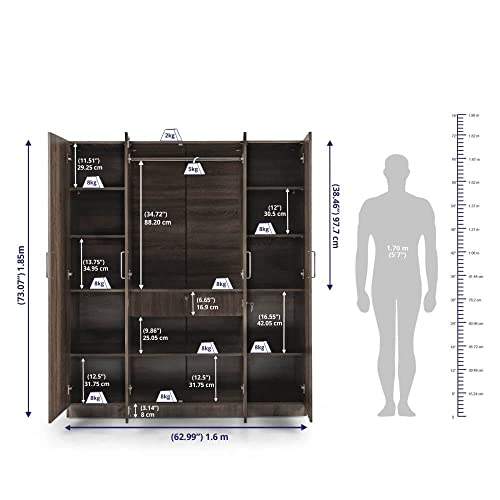 Image of Wakefit Wardrobe | 1 Year Warranty | Engineered Wood Almirah, Cupboard for Clothes Storage | 4 Door, 1 Drawer, 1 Hanging Space | Gingham - Napa Oak