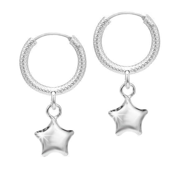 SIVYAA Textured Star Drop Hoop Earring | Pure 925 Silver Stylish Charm Bali | Round Piercing Ear Ring Set | Huggie Loop Tops | Gift Item Women Girl Kid Men Boy, Size 12mm Small (B0D3FDKFNP) Amazon Price History, Amazon Price Tracker