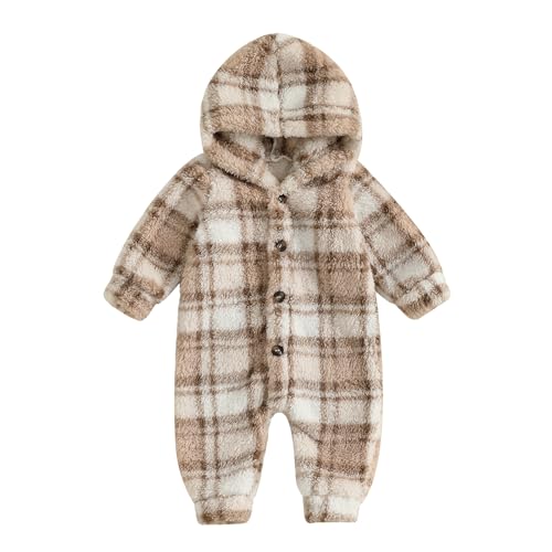 Baby Furry Jumpsuit Newborn Fleece Snowsuit Plaid/Butterfly Long Sleeve One-Piece Hooded Romper Winter Clothes