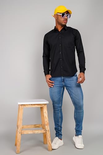 Image of Men's Regular Fit Solid Soft Touch Cotton Casual Shirt with Pocket Design with Spread Collar & Full Sleeves