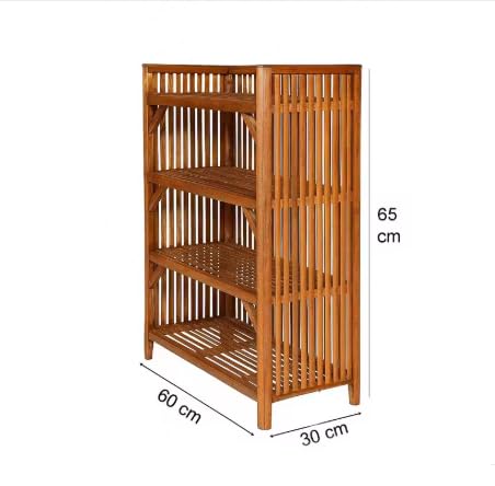 Image of Wooden Shelf Bamboo 4-Tier Kitchen Organizer Shoes &Slippers Rack Books Shelves Planter Stand Office File Cabinet Utility Rack for Doorway, Hallway, Entryway & Balcony (Large)