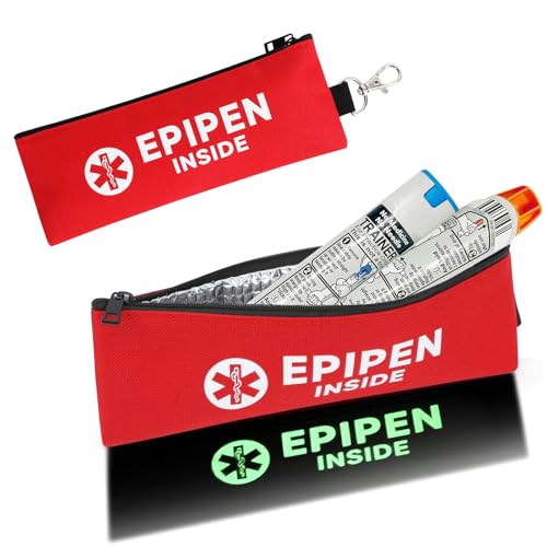 EpiPen Carry Case for 1 Pen - Insulated EpiPen Carrying Case with Glow in The Dark Labels Waterproof Travel Epipen Holder with Carabiner for Asthma Allergies Sports & Outdoor Emergencies(Red)