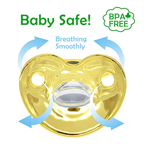 Image of Bling Personalized Golden Baby Pacifier with Pacifier Clips and Anti-dust Cover A-Z 26 Letters(Gold,A)