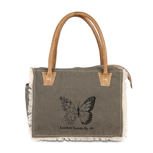 Bolsa tote de lona reciclada y cuero vacuno con acentos de cuero miniatura 1