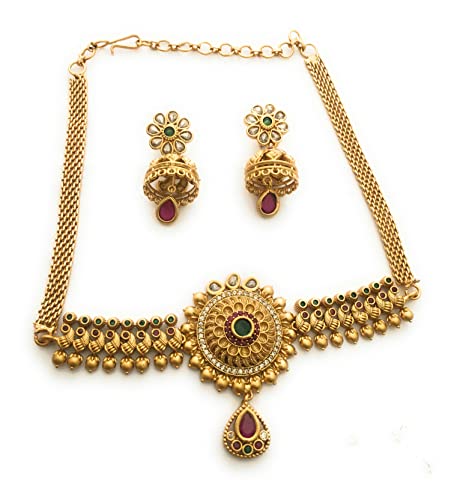 Sasitrends Temple Wear Gold Plated AD Studded Choker Necklace Wit...
