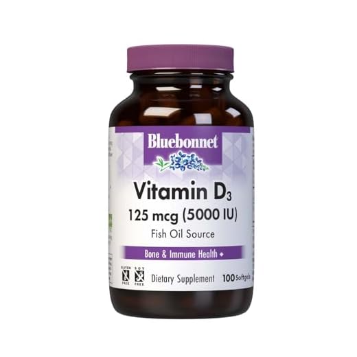 Bluebonnet Nutrition Vitamin D3 5000 IU Softgels, Aids in Muscle and Skeletal Growth, Cholecalciferol from Fish Oil, Non GMO, Gluten, Soy & Dairy Free, Yellow, 100 Count