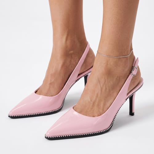 Image of YODEKS Slingback Heels for Women Pointy Toe Beaded Heels Close Toe Kitten Heel Pumps 2.5 Inch Stiletto Pumps Wedding Party Dressy Shoes