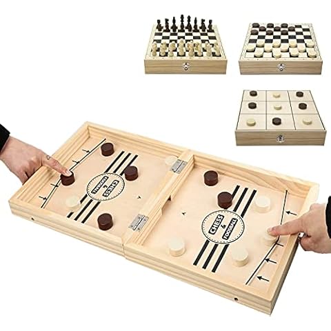 Inscape Data Fast Sling Puck Game Paced, Table Desktop Battle,Winner Board Games Toys for Adults Parent-Child Interactive Chess Toy Board Table Game (Large-Foldable) Cover