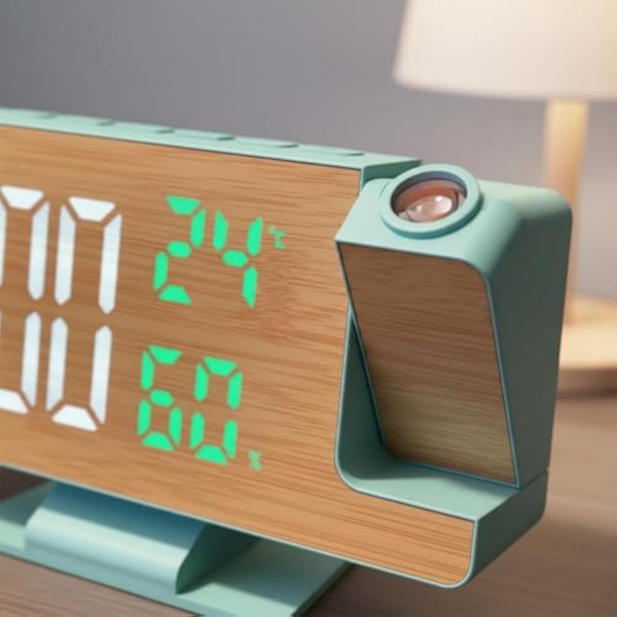 Temperature and Humidity Display Bamboo Pattern Projection Clock, Modern