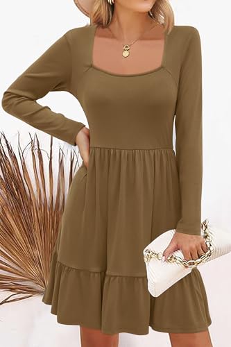 Image of Newshows Women's 2026 Summer Casual Square Neck Ruffle A Line Beach Vacation Sundress Work Business Dress with Pockets