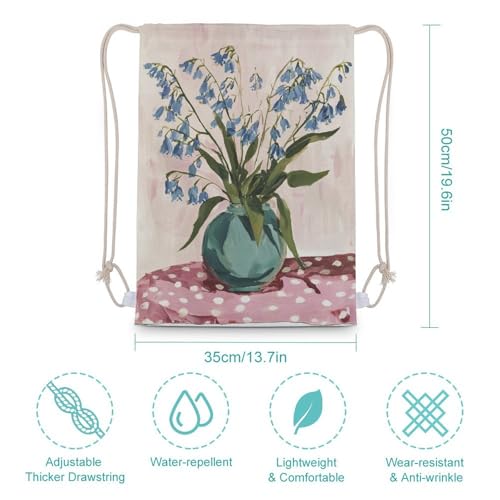 Bluebells in Round Teal Vase Drawstring Backpack Canvas String Bag Lightweight Sports Gym Bag for Men Women2