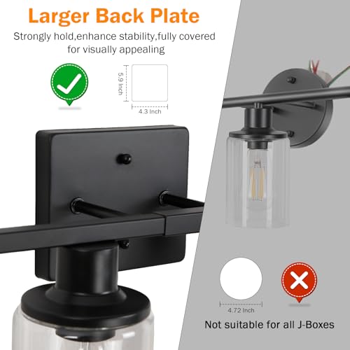 Image of Matte Black Bathroom Light Fixtures Over Mirror,4-Light Bathroom Vanity Light with Clear Glass Shade,Modern Farmhouse Wall Sconces Lighting for Mirror Kitchen Living Room Cabinet