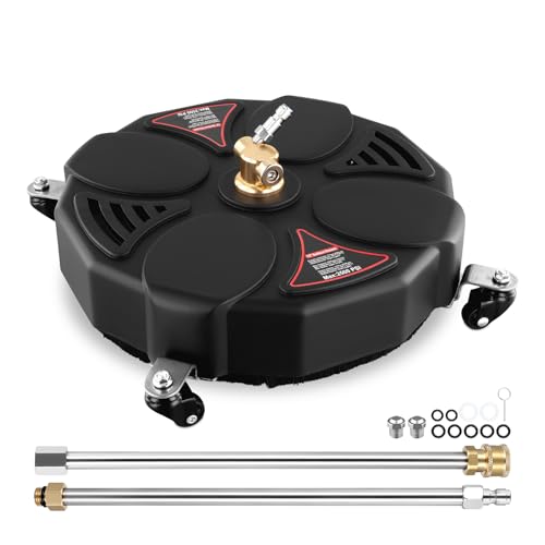 13 Pressure Washer Surface Cleaner with 4 Wheels, Extra 1/4 Quick Connect Nozzle & 2 Extension Wands, Rotary Surface Cleaner Attachment, 4000 PSI Heavy Duty Power Washer for Floor Driveway Patio