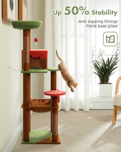 Image of MUTTROS Mushroom Cat Tree Tower with Removable Scratcher, Large Hammock, Condo, Perch, 3 Sisal Posts - Multi-Level Cat Tree for Indoor Cats, Cute Cat Tower for Small Space Homes