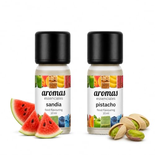Aromas Alimentarios Concentrados Pack 2 x 10 ml Sandía + Pistacho | Esencias para Reposteria, Bebidas, Postres y Cocina