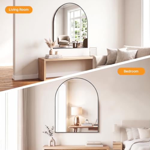 Image of Sweetcrispy 30 inchx38 inch Arched Black Bathroom Mirror, Bathroom Mirrors for Over Sink, Modern Wall Mirrors Arch Decorative for Entryway, Bedroom, Vanity,Horizontal or Vertical Hanging