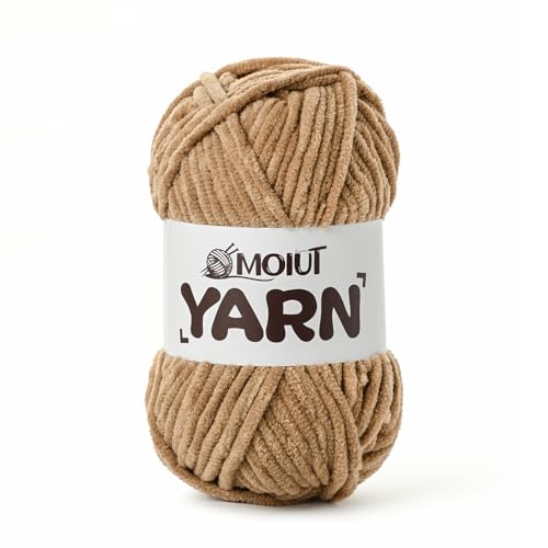 Image of Fluffy Chenille Yarn for Crocheting, Chunky Velvet Yarns for Crochet Amigurumi, Baby Yarn for Crocheting Soft Blanket, 87.4yds /3.5 oz Bulky Yarns for Crafts /Hats /Shoes /Socks (Deep Khaki)