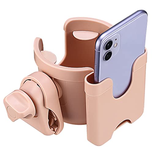 Image of Suranew Stroller Cup Holder with Phone Holder/Organizer, Universal Bike Cup Holder, 2-in-1 Tool Holder for Walker, Bike, Wheelchair, Walker Pink