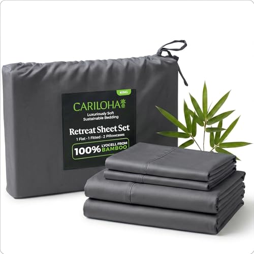Cariloha Retreat 4-Piece Sateen Sheet Set | Laguna Blue | King | Lyocell Material | Breathable, Corner Straps, Extra Soft & Cooling