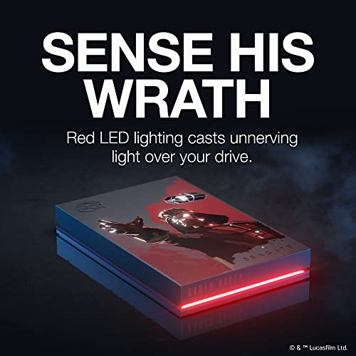 Image of Seagate Darth Vader SE FireCuda External Hard Drive 2TB HDD - USB 3.2, Customisable LED RGB Lighting, Red, for PC, Mac, PlayStation, and Xbox, with 3-yr Rescue Data Recovery Services (STKL2000411)