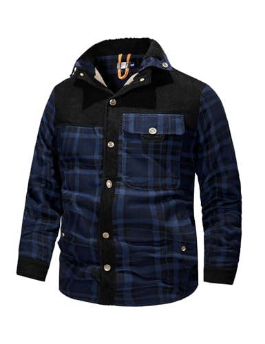 PEHMEA Men's Flannel Shirt Jacket Plaid Sherpa Lined, Warm Fleece Coat for Fall Winter Outdoor2