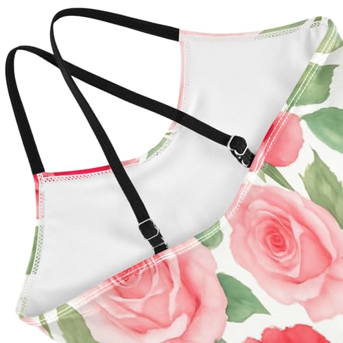 Watercolor Red Roses Girls' Swimwear with Adjustable Shoulder Strap, Beach Swim Suits Kids, 3-104
