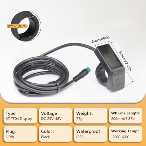 Pantalla Ebike KT-TF04 24V-48V LCD con conector impermeable SM de 5 pines 5