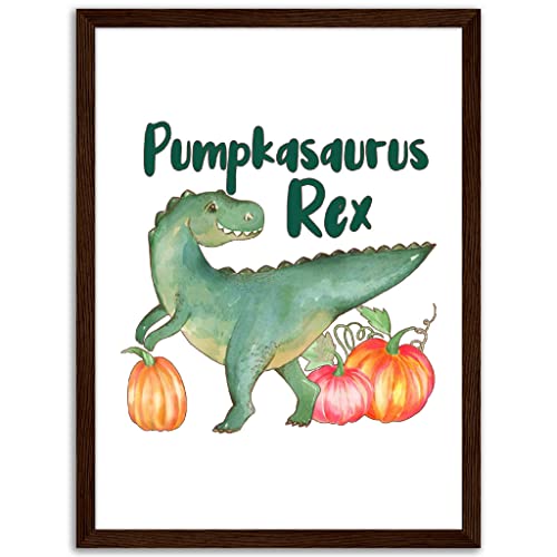 Impression d'art enfant dinosaure haut de gamme cadre bois foncé 30x40